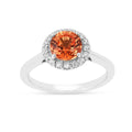 1.33 Ct Round Lab Created Peach Sapphire and Moissanite Prong Silver Halo Statement Ring by Fine Color Jewels