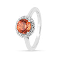 1.33 Ct Round Lab Created Peach Sapphire and Moissanite Prong Silver Halo Statement Ring by Fine Color Jewels