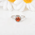1.33 Ct Round Lab Created Peach Sapphire and Moissanite Prong Silver Halo Statement Ring by Fine Color Jewels