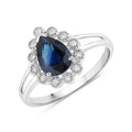 1.34 Ct Pear Blue Sapphire Diamond V-Prong 10k Gold Halo Statement Ring by Fine Color Jewels