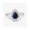 1.34 Ct Pear Blue Sapphire Diamond V-Prong 10k Gold Halo Statement Ring