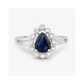 1.34 Ct Pear Blue Sapphire Diamond V-Prong 10k Gold Halo Statement Ring by Fine Color Jewels