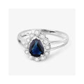 1.34 Ct Pear Blue Sapphire Diamond V-Prong 10k Gold Halo Statement Ring by Fine Color Jewels