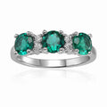 1.35 Ct Round Green Created Emerald Prong Silver Three Stone Engagement Ring by Fine Color Jewels