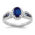 1.38 Ct Oval Blue Created Sapphire With Diamond Prong 14K Gold Engagement Halo Pave Ring by Fine Color Jewels
