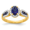 1.38 Ct Oval Blue Created Sapphire With Diamond Prong 14K Gold Engagement Halo Pave Ring