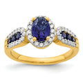 1.38 Ct Oval Blue Created Sapphire With Diamond Prong 14K Gold Engagement Halo Pave Ring by Fine Color Jewels