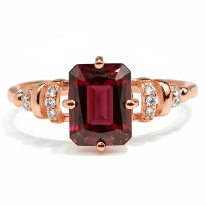 1.39 Ct Octagon Red Garnet Prong Silver Statement Ring by Fine Color Jewels