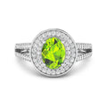 1.39 Ct Oval Green Peridot and White Diamond Prong Silver Double Halo Pave Ring by Fine Color Jewels