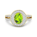 1.39 Ct Oval Green Peridot and White Diamond Prong Silver Double Halo Pave Ring by Fine Color Jewels