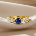 1.39 Ct Round Blue Sapphire and White Sapphire Prong 22K Gold Vermeil Engagement Ring by Fine Color Jewels