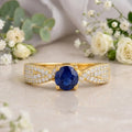 1.39 Ct Round Blue Sapphire and White Sapphire Prong 22K Gold Vermeil Engagement Ring by Fine Color Jewels