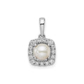 1/4 ct Lab Grown Diamond and Cultured Pearl Halo Pendant 14k White Gold by Fine Color Jewels