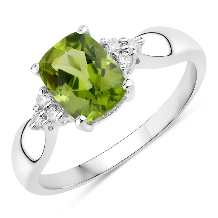 1.40 Ct Cushion Green Peridot & Lab Diamond Prong Silver Cocktail Ring by Fine Color Jewels