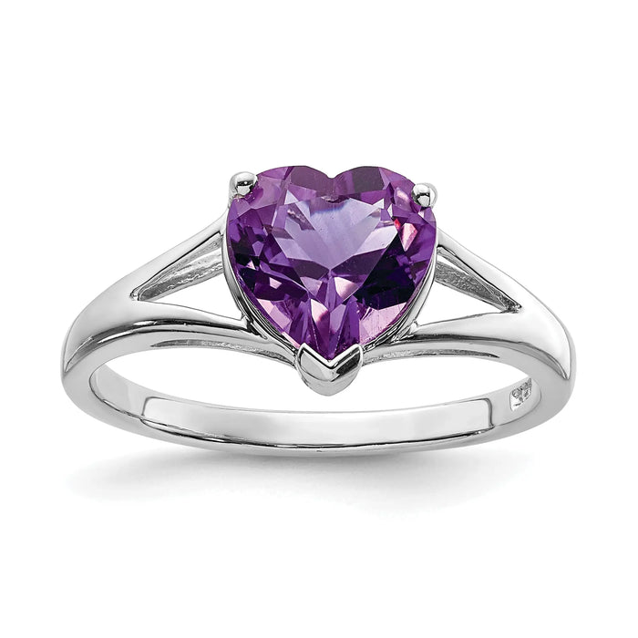 1.40 Ct Heart Purple Amethyst Prong Silver Solitaire Promise Ring by Fine Color Jewels