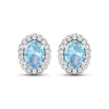 1.40 Ct Oval Blue Aquamarine & Diamond Prong 14k Gold Halo Stud Earrings