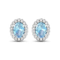 1.40 Ct Oval Blue Aquamarine & Diamond Prong 14k Gold Halo Stud Earrings by Fine Color Jewels