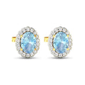 1.40 Ct Oval Blue Aquamarine & Diamond Prong 14k Gold Halo Stud Earrings by Fine Color Jewels