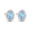 1.40 Ct Oval Blue Aquamarine & Diamond Prong 14k Gold Halo Stud Earrings by Fine Color Jewels