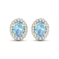 1.40 Ct Oval Blue Aquamarine & Diamond Prong 14k Gold Halo Stud Earrings by Fine Color Jewels