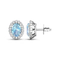 1.40 Ct Oval Blue Aquamarine & Diamond Prong 14k Gold Halo Stud Earrings by Fine Color Jewels