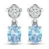 1.40 Ct Oval Blue Aquamarine & Diamond Prong 14K White Gold Dangle Earrings