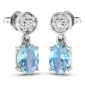 1.40 Ct Oval Blue Aquamarine & Diamond Prong 14K White Gold Dangle Earrings by Fine Color Jewels