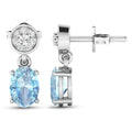 1.40 Ct Oval Blue Aquamarine & Diamond Prong 14K White Gold Dangle Earrings by Fine Color Jewels