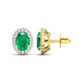 1.40 Ct Oval Green Zambian Emerald & Diamond Prong 14k Gold Halo Stud Earrings by Fine Color Jewels