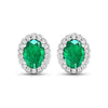 1.40 Ct Oval Green Zambian Emerald & Diamond Prong 14k Gold Halo Stud Earrings