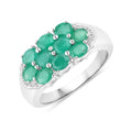 1.40 Ct Oval Green Zambian Emerald Prong Silver Cluster Ring by Fine Color Jewels