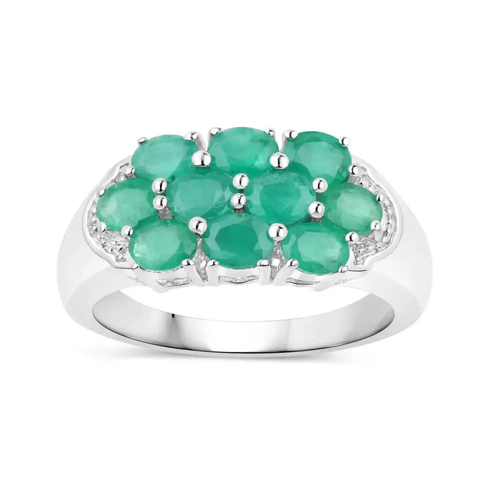 1.40 Ct Oval Green Zambian Emerald Prong Silver Cluster Ring by Fine Color Jewels