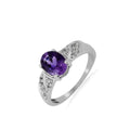 1.40 Ct Oval Purple Amethyst and White Topaz Prong Silver Cocktail Ring by Fine Color Jewels