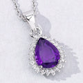 1.40 Ct pear purple Amethyst and Lab Diamond prong Silver Halo teardrop pendant Necklace by Fine Color Jewels