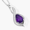 1.40 Ct Pear Purple Amethyst & Lab Diamond Prong Silver Teardrop Crossover Pendant Necklace by Fine Color Jewels
