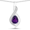 1.40 Ct Pear Purple Amethyst & Lab Diamond Prong Silver Teardrop Crossover Pendant Necklace