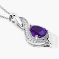 1.40 Ct Pear Purple Amethyst & Lab Diamond Prong Silver Teardrop Crossover Pendant Necklace by Fine Color Jewels