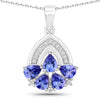 1.40 Ct Pear Violet Tanzanite & Lab Diamond Prong Silver Five Stone Pendant Necklace