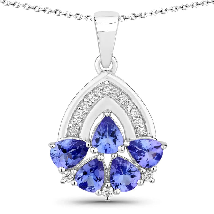 1.40 Ct Pear Violet Tanzanite & Lab Diamond Prong Silver Five Stone Pendant Necklace by Fine Color Jewels