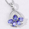 1.40 Ct Pear Violet Tanzanite & Lab Diamond Prong Silver Five Stone Pendant Necklace by Fine Color Jewels