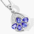 1.40 Ct Pear Violet Tanzanite & Lab Diamond Prong Silver Five Stone Pendant Necklace by Fine Color Jewels