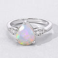 1.40 Ct Pear White Ethiopian Opal & Lab Diamond Prong Silver Cocktail Ring by Fine Color Jewels