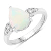 1.40 Ct Pear White Ethiopian Opal & Lab Diamond Prong Silver Cocktail Ring