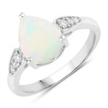 1.40 Ct Pear White Ethiopian Opal & Lab Diamond Prong Silver Cocktail Ring by Fine Color Jewels