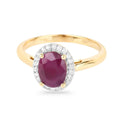 1.41 Ct Oval Pink Ruby Diamond Prong 10K Gold Halo Ring by Fine Color Jewels