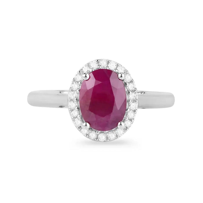 1.41 Ct Oval Pink Ruby Diamond Prong 10K Gold Halo Ring by Fine Color Jewels