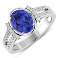 1.41 Ct Oval Violet Tanzanite & Lab Diamond Bezel 14K Gold Bridge Ring by Fine Color Jewels