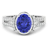 1.41 Ct Oval Violet Tanzanite & Lab Diamond Bezel 14K Gold Bridge Ring