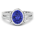 1.41 Ct Oval Violet Tanzanite & Lab Diamond Bezel 14K Gold Bridge Ring by Fine Color Jewels