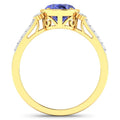 1.41 Ct Oval Violet Tanzanite & Lab Diamond Bezel 14K Gold Bridge Ring by Fine Color Jewels